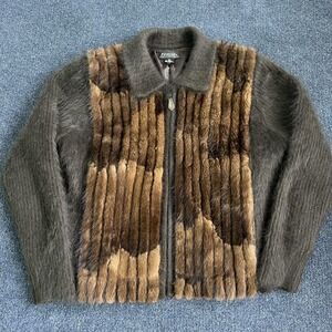 Vintage Venesha Sweater Womens XL Brown Mink Fur Trim Angora Full Zip Knit